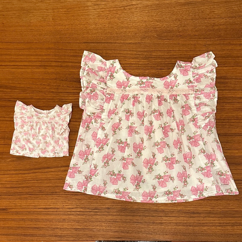 LoveShackFancy x American Girl Pink Bow Ruffle top AND matching 18” doll top! 6